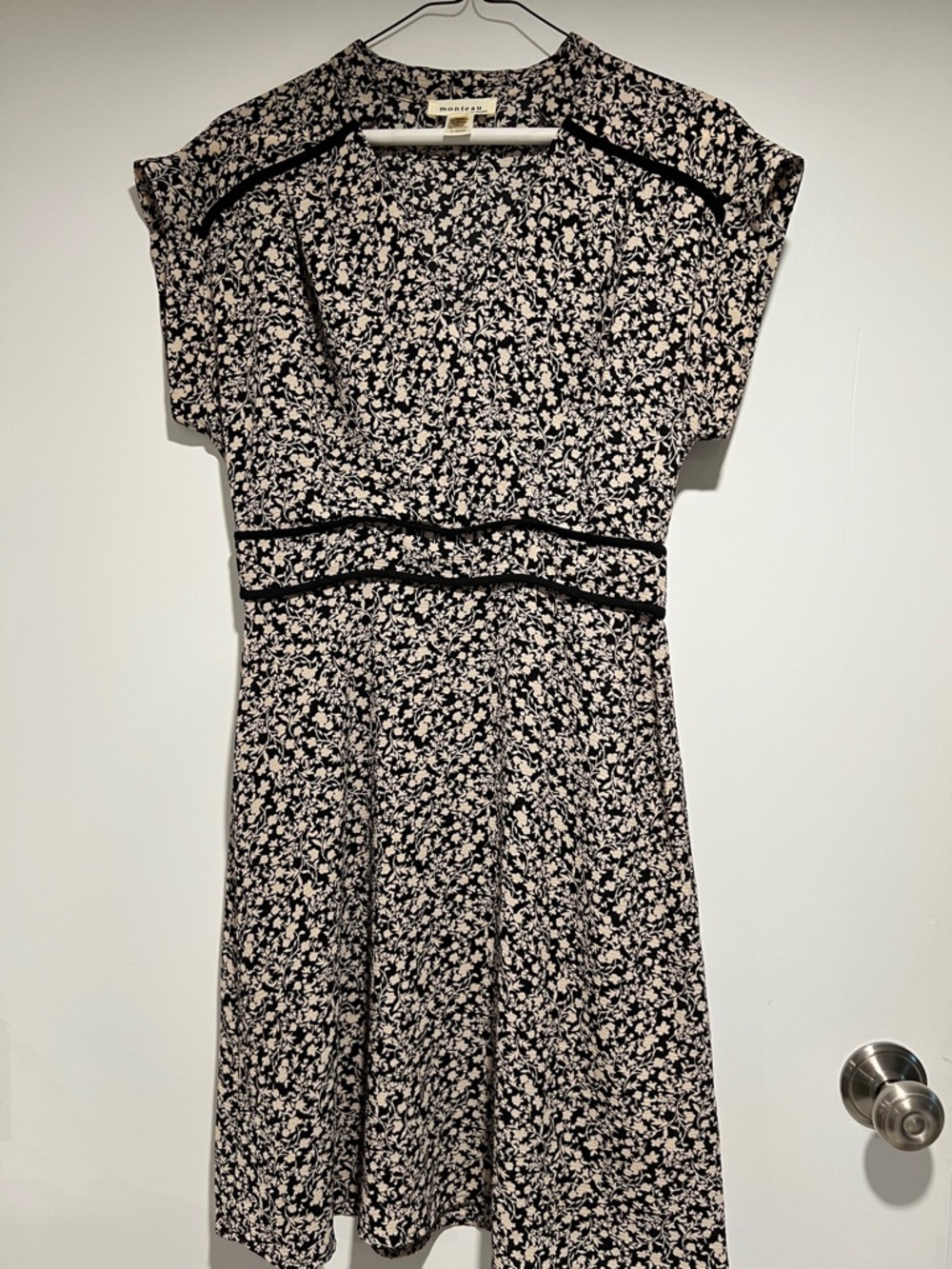 Black and Cream Floral A-Line Dress